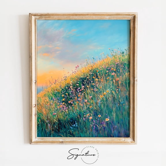 Hill With Wildflowers, Rustic Earthy Landscape, Cottagecore Spring Wall Art, Vintage Floral Decor, 3941 Home Decor, 8x12 UNFRAMED