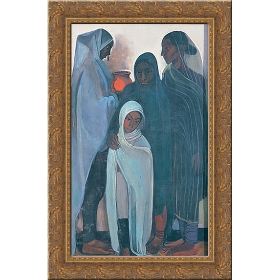 Hill Women 24x16 Gold Ornate Wood Framed Canvas Art by Amrita Sher-Gil