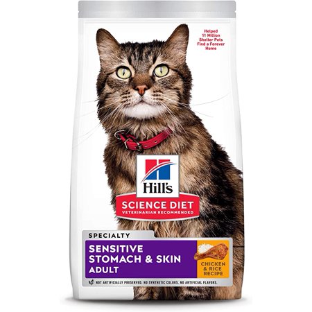 Hill's Science Diet Dry Cat Food, Adult, Sensitive Stomach & Skin, Chicken & Rice Recipe, 15.5 Lb Bag