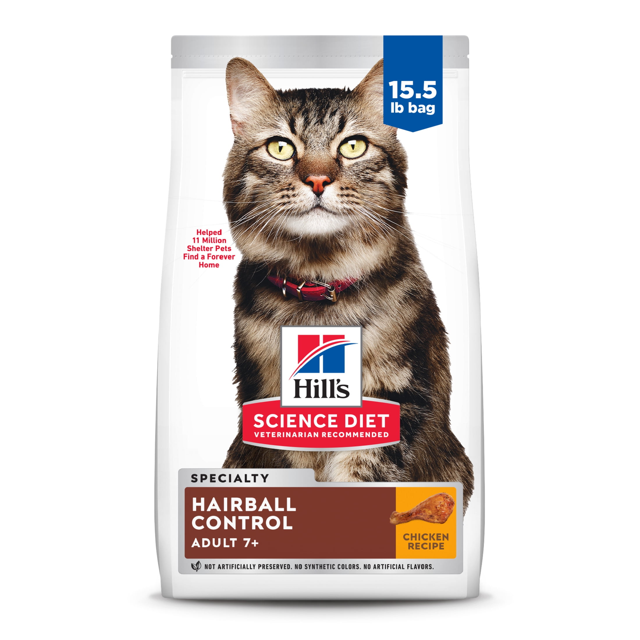 Hill's Science Diet Hairball Control Chicken Dry Cat Food for 7+ Senior Cats, 15.5lb Bag