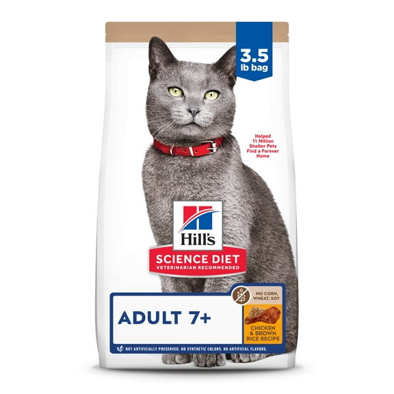Hill's Science Diet No Corn, Wheat, Soy Chicken & Rice Dry Cat Food for 7+ Senior Cats, 3.5lb Bag