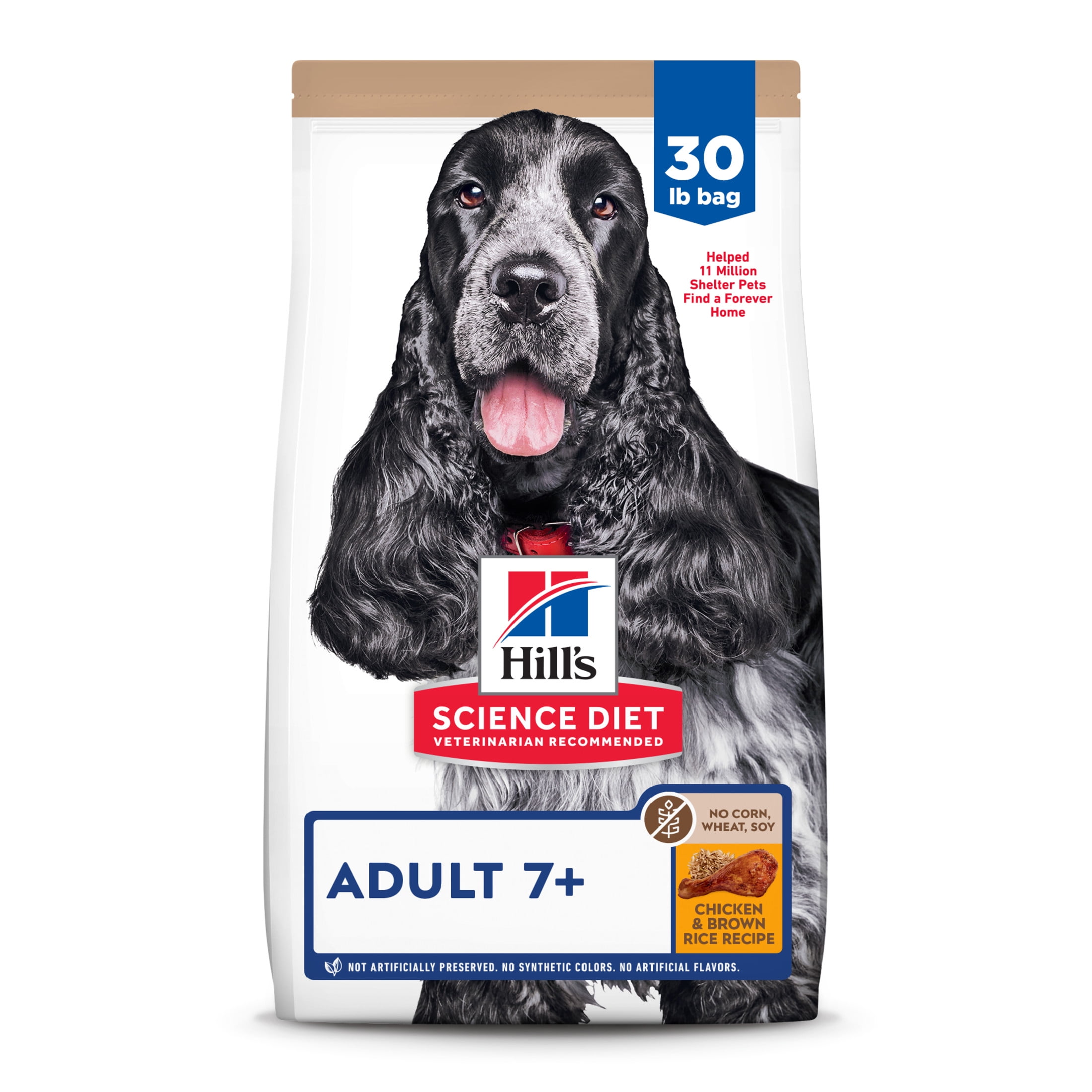 Hill's Science Diet No Corn, Wheat, Soy Chicken & Rice Dry Dog Food for 7+ Senior Dogs, 30lb Bag