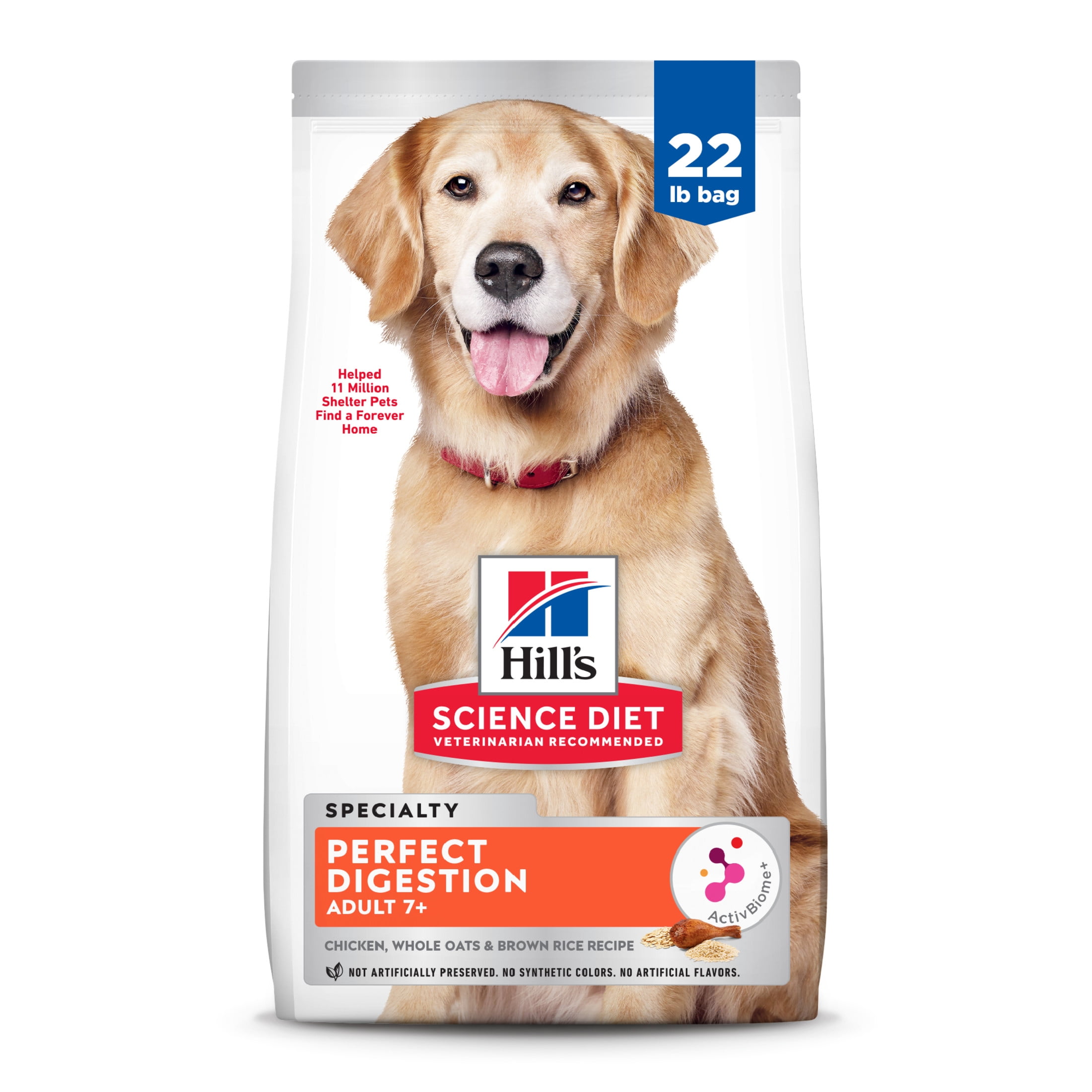 Hill's Science Diet Perfect Digestion Whole Grain Chicken Dry Dog Food for 7+ Senior Dogs, 22lb Bag