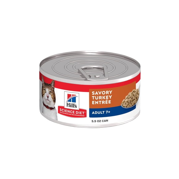 Hill's Science Diet Savory Turkey Wet Cat Food for 7+ Senior Cats, 5.5oz Can 24pk