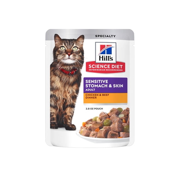 Hill's Science Diet Sensitive Stomach & Skin Chicken & Beef Wet Cat Food, 2.8oz Pouch 24pk