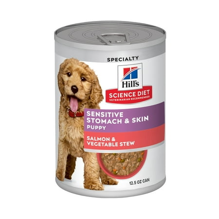 Hill's Science Diet Sensitive Stomach & Skin Salmon Wet Dog Food for Puppies, 12.5oz Can 12pk