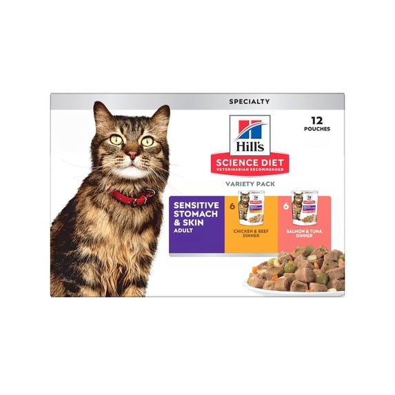 Hill's Science Diet Sensitive Stomach & Skin Wet Cat Food Variety Pack, 2.8oz Pouch 12pk