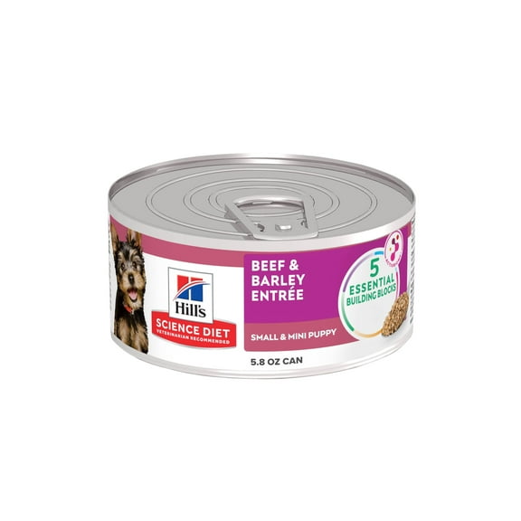 Hill's Science Diet Small & Mini Beef & Barley Wet Dog Food for Puppies, 5.8oz Can 24pk