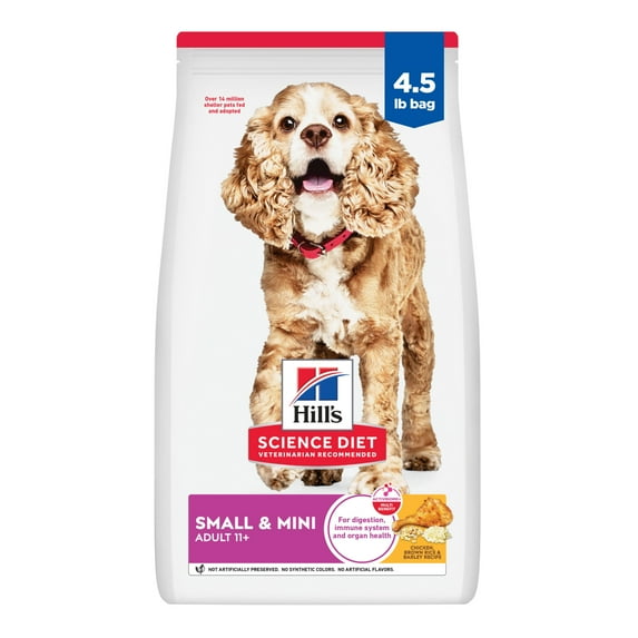 Hill's Science Diet Small & Mini Chicken, Barley & Rice Dry Dog Food for 11+ Senior Dogs, 4.5lb Bag