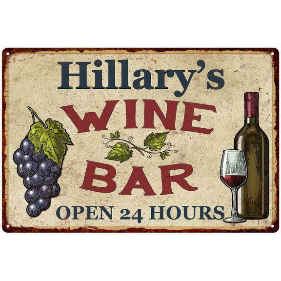 Hillary's Rustic Wine Bar Sign Wall Dcor Kitchen Gift 12x18 Metal 112180056838