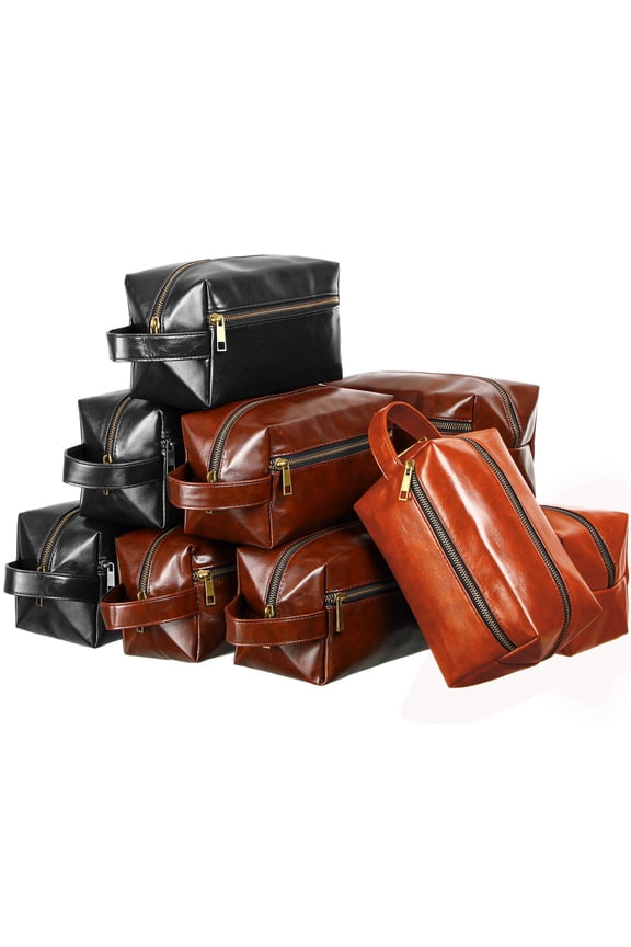 10 Pcs Groomsmen Gift Leather Toiletry Bag for Men Travel Shaving Kit Bathroom Bag Make up Cosmetic Proposal Supplies for Wedding Favor Grooming Anniversary Boyfriend Father(Colored)