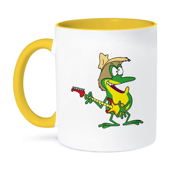 3dRose, Hillbilly Rock and Roll Guitar Froggy Frog, 15oz Two-Tone Yellow Mug
