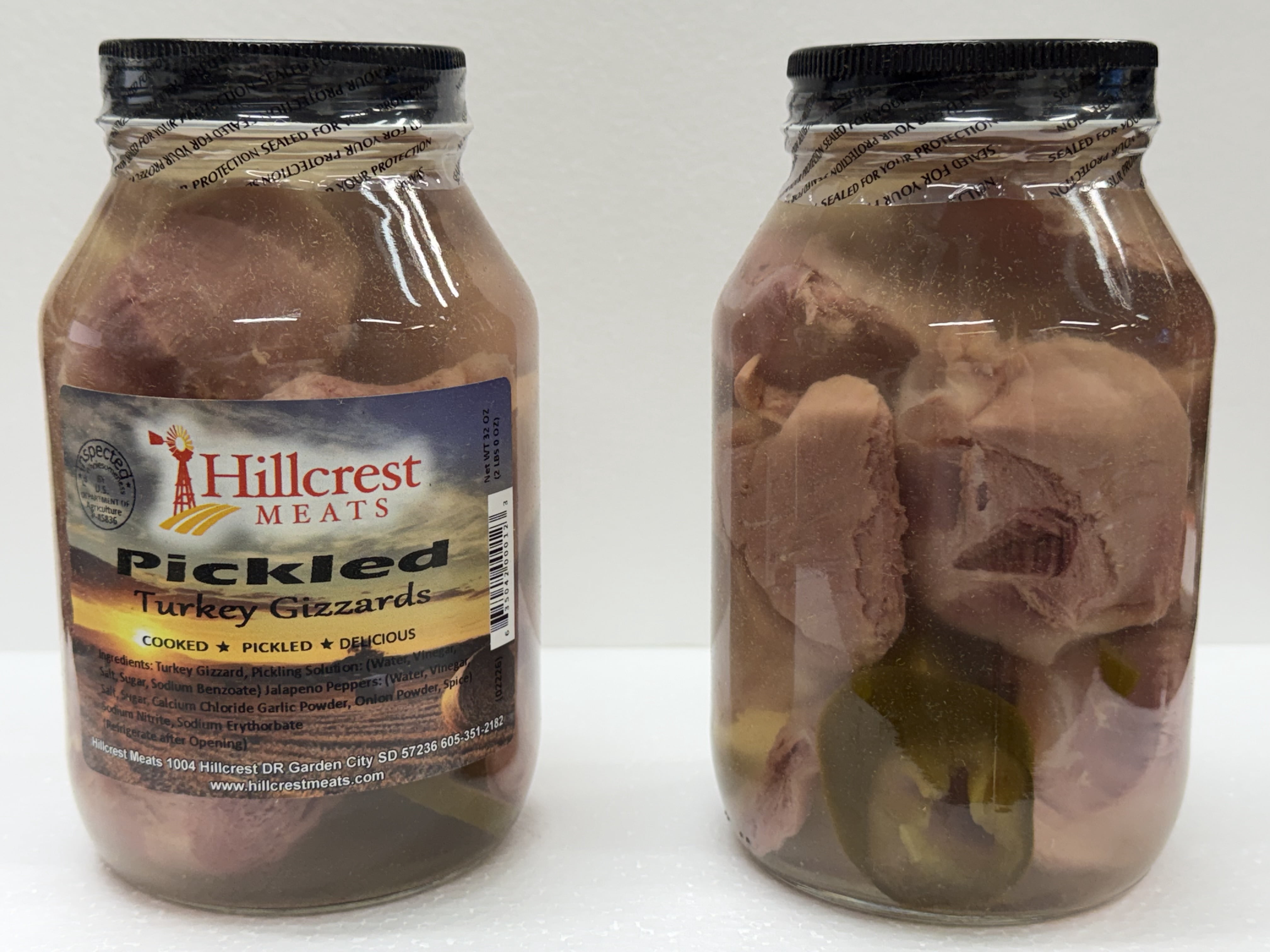 Hillcrest Meats Pickled Turkey Gizzards (2 Pack of 32oz glass jars)