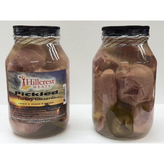 Hillcrest Meats Pickled Turkey Gizzards (2 Pack of 32oz glass jars)