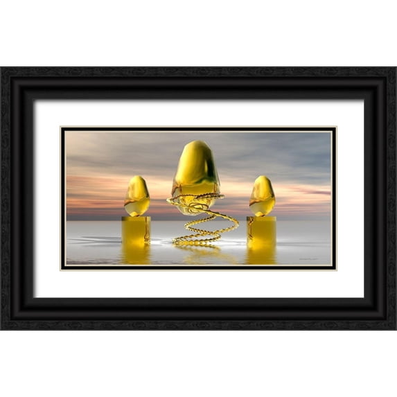 Hillert, Peter 32x18 Black Ornate Wood Framed with Double Matting Museum Art Print Titled - Golden Stone Dawn