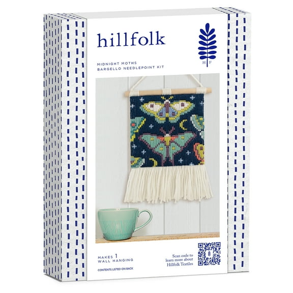 Hillfolk Bargello Moth Kit-Includes 6" X 6" Printed Bargello Canvas, Wood Dowel For Hanging, Yarn, Needle And Instructions. Makes One 6" X 6" Wall Hanging.