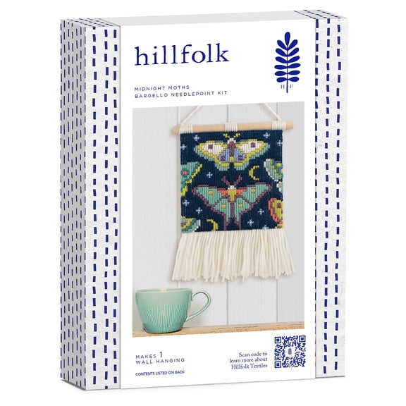 Hillfolk Bargello Moth Needlepoint Kit with 6" x 6" Canvas, Yarn, Needle, and Instructions
