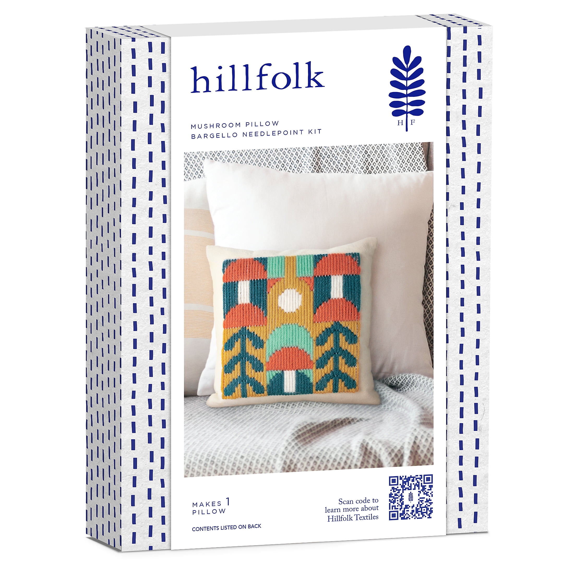 Hillfolk Bargello Mushroom Kit- Includes Printed 8" X 8" Bargello Canvas, Prefinished Pillow Case, Yarn, Needle, Fiber Fill And Instructions. Makes One 8" X 8" Pillow.