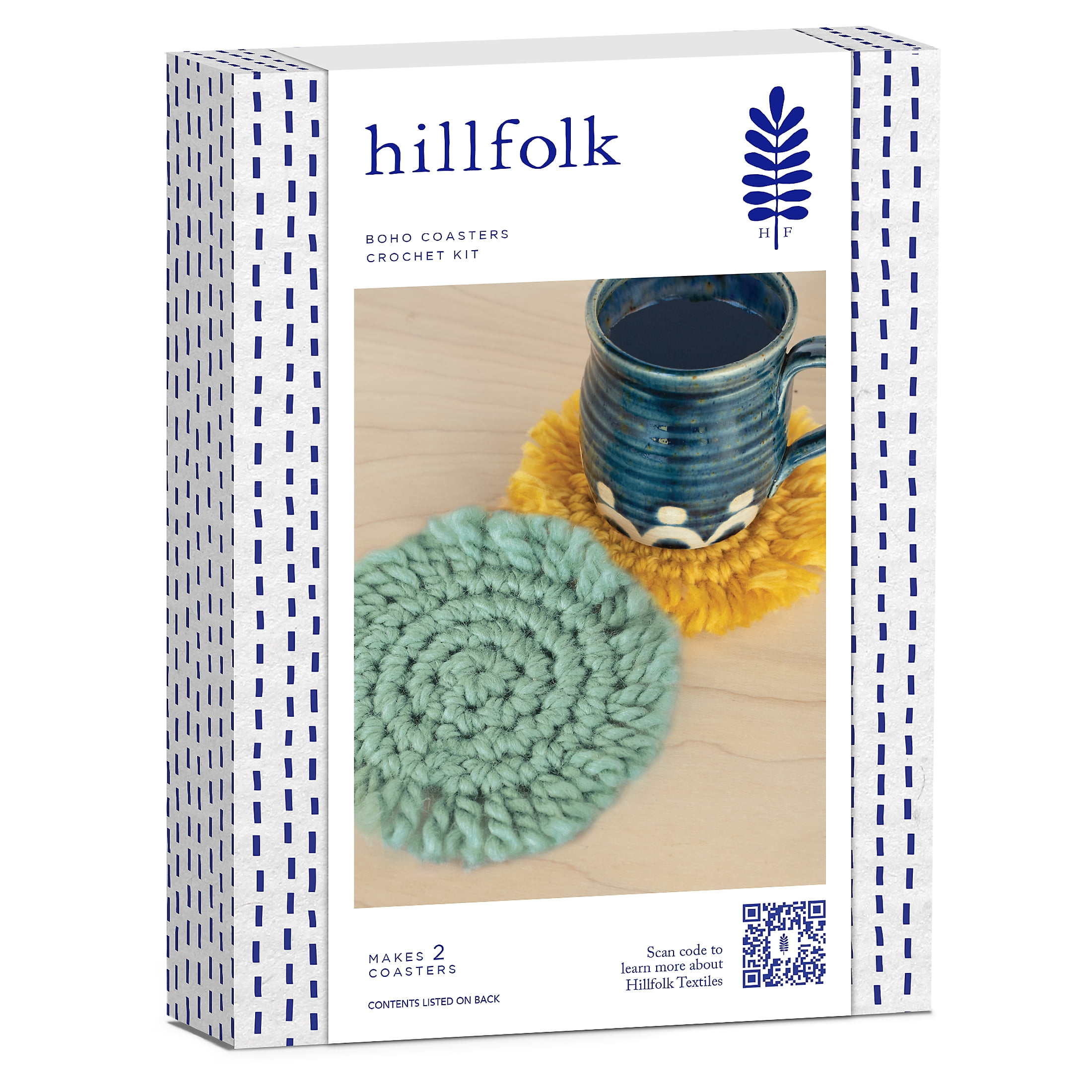 Hillfolk Crochet Coaster Kit- Includes Crochet Hook, Yarn, Plastic