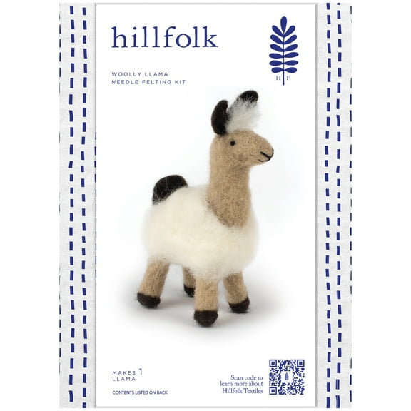 Hillfolk Needle Felted Llama Kit- Includes Wool Roving, Needle, Foam Block And Instructions. Makes One 4" X 6" Llama.