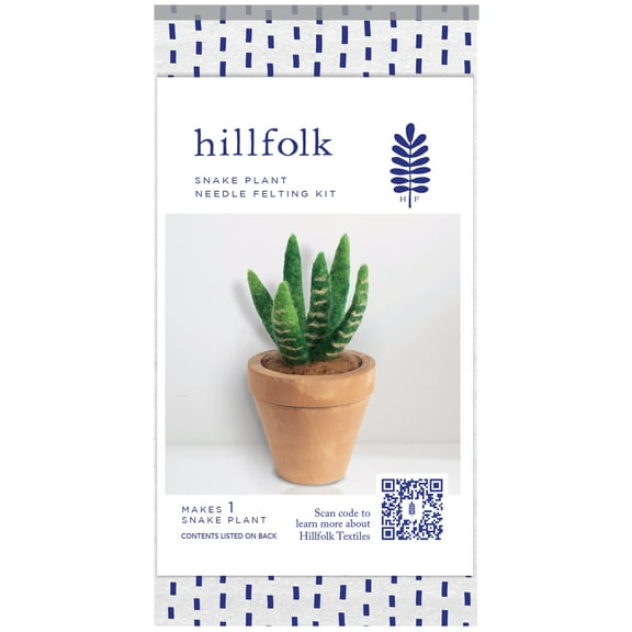 Hillfolk Needle Felted Succulent Kit- Includes Wool Roving, Needle, Foam Block , Wood Pot, And Instructions. Green, Makes One.