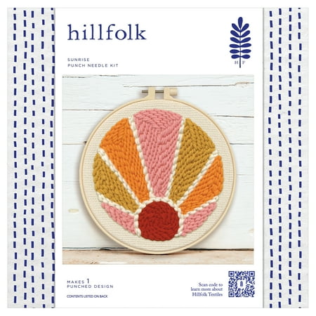 Hillfolk Punch Needle Sun Kit- Includes 8" Plastic Hoop, Printed Fabric, Yarn, Punch Needle Tool And Instructions. Makes On 8" Punch Needle Design.