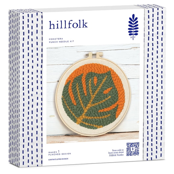 Hillfolk Reverse Punch Needle Kit with 8 Inch Hoop, Fabric, Yarn, Tool and Instructions