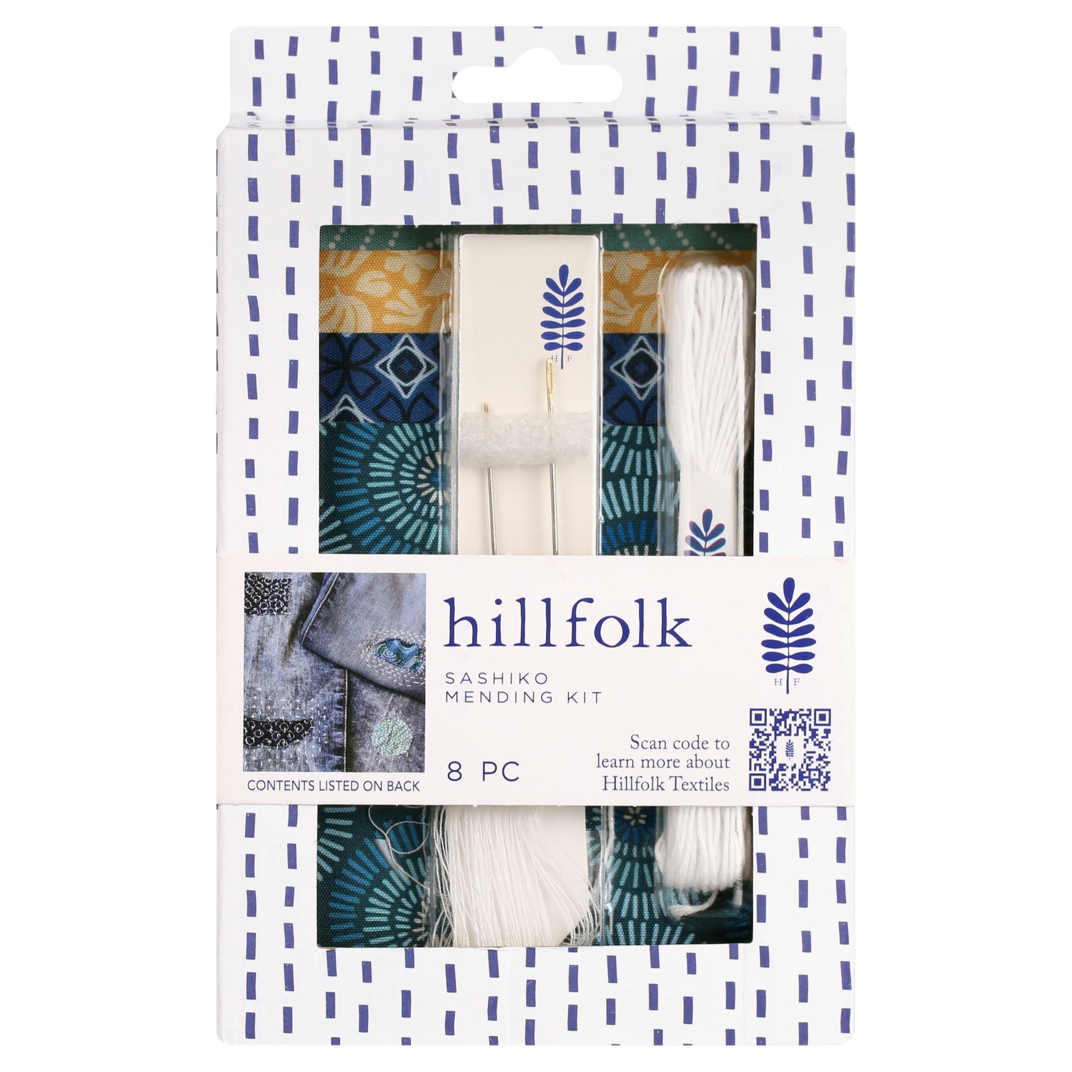 Hillfolk Sashiko Mending Kit Includes 4 Pieces Of Preprinted
