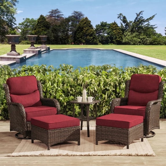 Hillga 5-Piece Patio Conversation Set with Ottomans,Outdoor Swivel Glider Chairs with Cushions for Backyard,Red