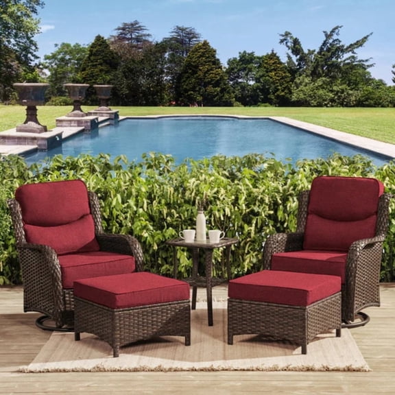 Hillga 5-Piece Patio Conversation Set with Ottomans,Outdoor Swivel Glider Chairs with Cushions for Backyard,Red