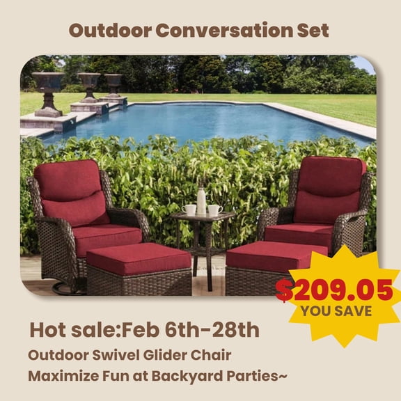 Hillga 5-Piece Patio Conversation Set with Ottomans,Outdoor Swivel Glider Chairs with Cushions for Backyard,Red
