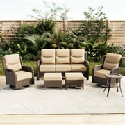 Hillga 6 - Piece Wicker Outdoor Conversation Set with Side Table,Wicker Outdoor Furniture 3-Seater Sofa,2 Swivel Glider Chairs with Cushions for Backyard,Beige