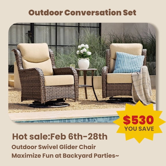 Hillga Outdoor Conversation Set with 2-piece Swivel Glider Chairs and Side Table,Beige