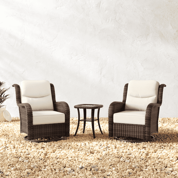 Hillga 3 - Piece Outdoor Conversation Set with 2-piece Swivel Glider Chairs and Side Table,White
