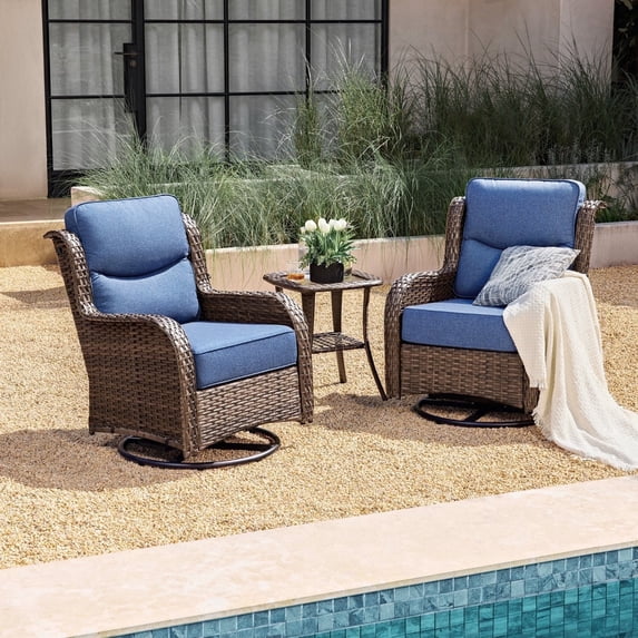 Hillga Outdoor Conversation Set with 2-piece Swivel Glider Chairs and Side Table,Blue