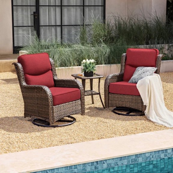 Hillga Outdoor Conversation Set with 2-piece Swivel Glider Chairs and Side Table,Red