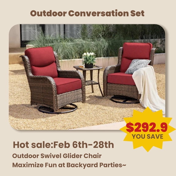 Hillga Outdoor Conversation Set with 2-piece Swivel Glider Chairs and Side Table,Red