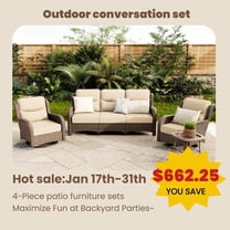 Hillga Patio Furniture Set 3 - Seat Wicker Patio Sofa, 2 Swivel Glider Chairs & Side Table, All - Weather Wicker with Cushions,Beige