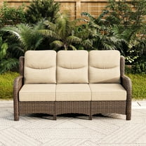 Hillga Wicker Outdoor 3-Seat Sofa with Cushions for Backyard,Beige
