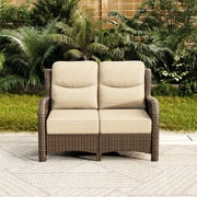 Hillga Wicker Outdoor Loveseat Sofa with Cushions for Backyard,Beige