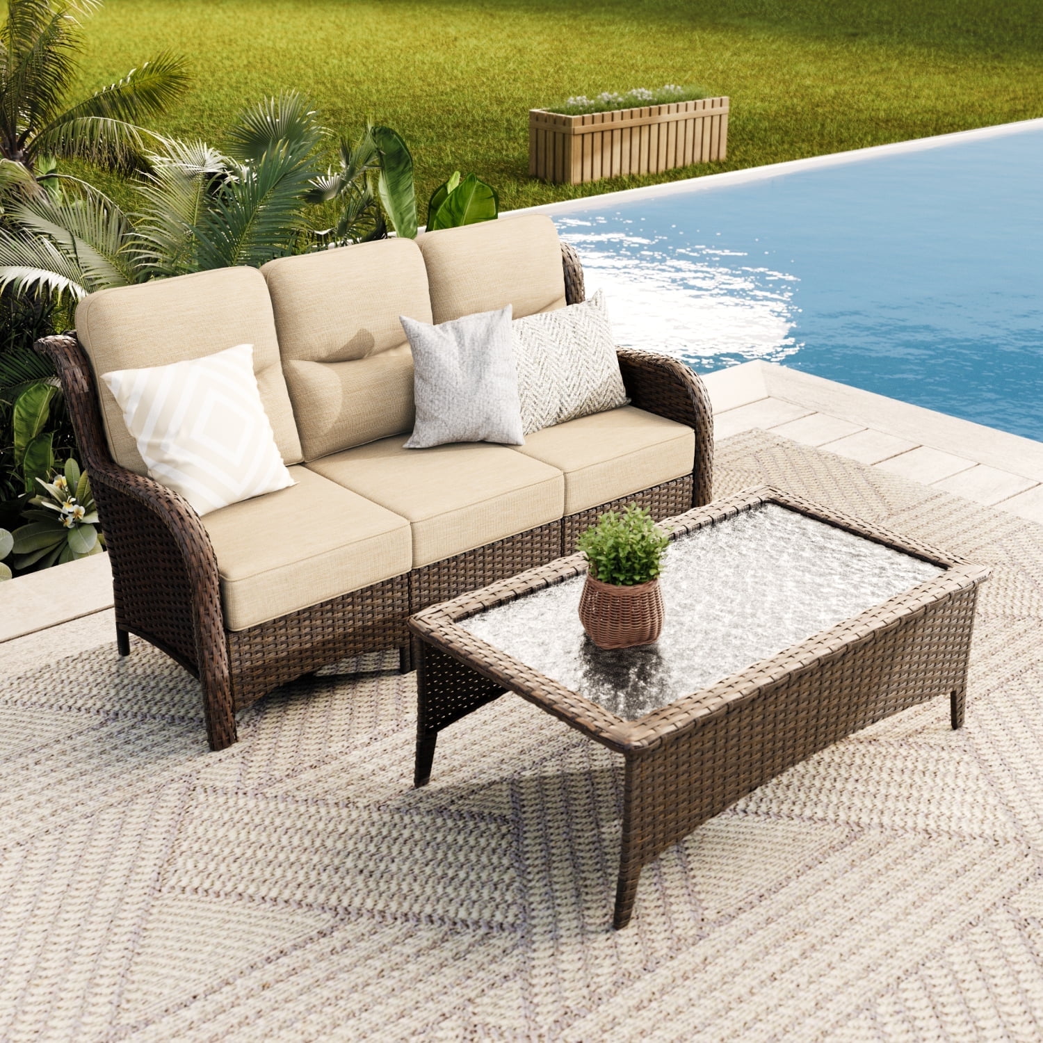 GDF Studio Modern Outdoor Patio Conversation Set, Seat Sofa Set