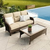 Hillga Wicker Patio Furniture Set,3-Seat Sofa with Cushions and Coffee Table for Backyard,Beige
