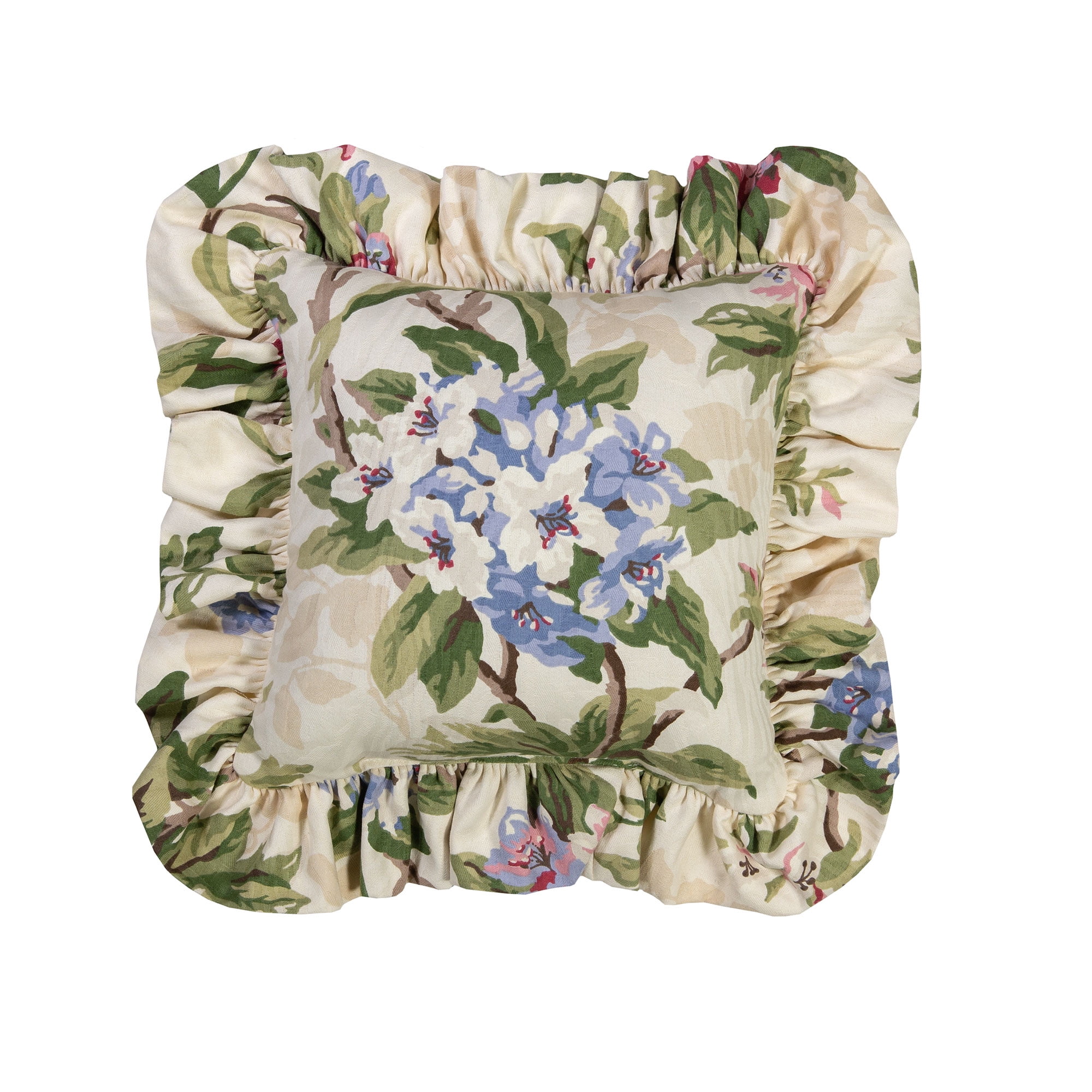 Hillhouse 14" Square Floral Cotton Pillow with Ruffle