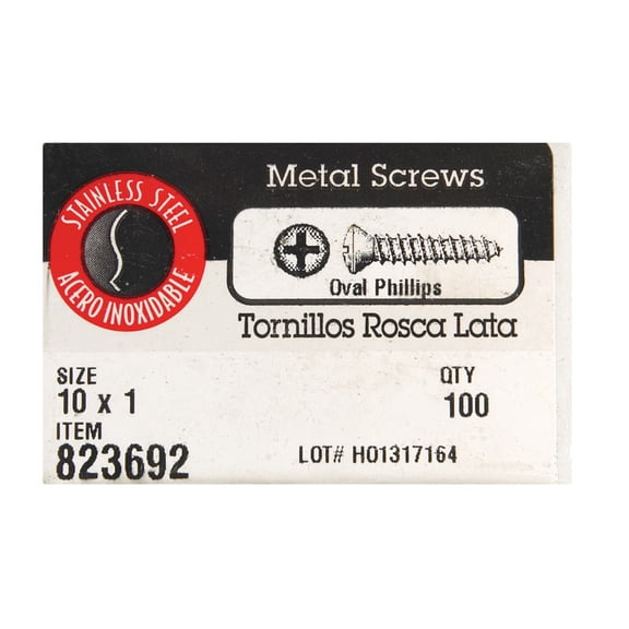Hillman 0823692 10 x 1 in. Oval Head Stainless Steel Sheet Metal Screws 100 per Box