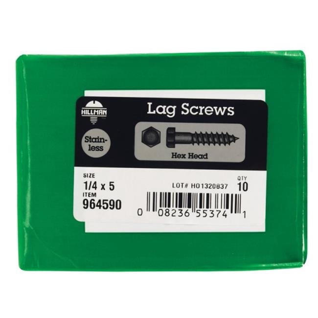 Hillman 0964590 0.25 x 5 in. Hex Lag Screw - Stainless Steel