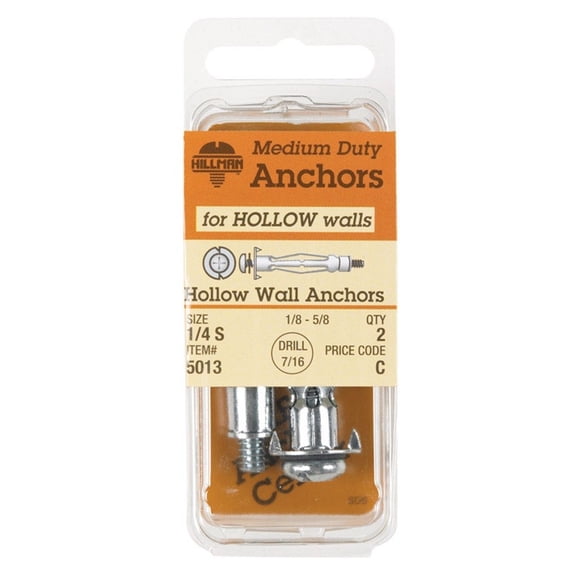 Hillman 1/4 in. Dia. x 2 1/4 in. L Metal Pan Head Hollow Wall Anchors 2 pk