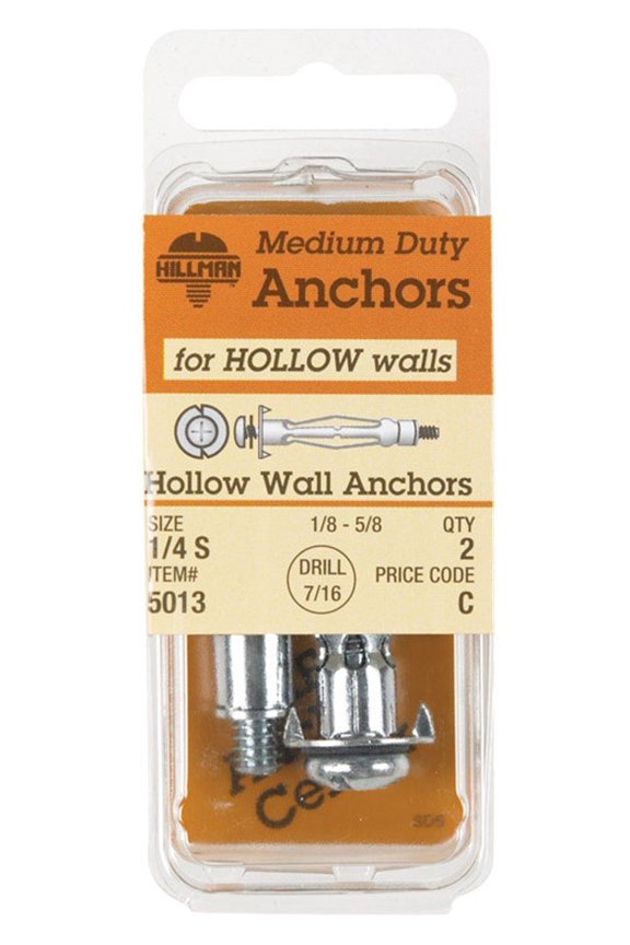 1/4 in. Dia. x 2 1/4 in. L Metal Pan Head Hollow Wall Anchors 2 pk