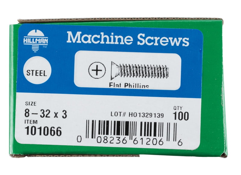 Hillman 101066 8-32 x 3 in. Phillips Flat Head Machine Screws  Zinc Plated - Box 100