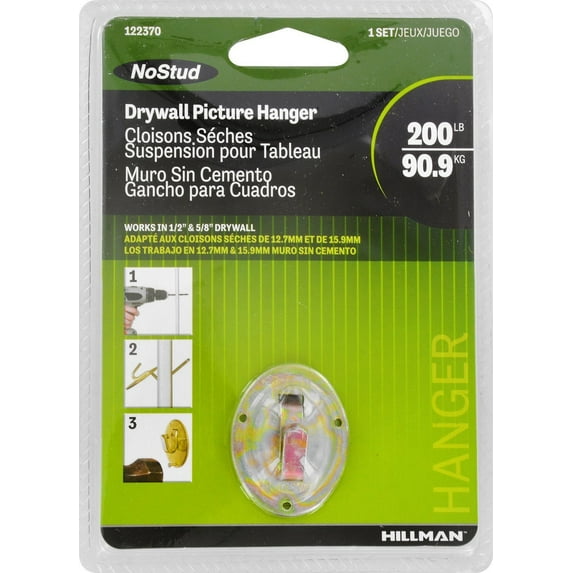 Hillman 122370 No Stud Drywall Metal Picture Hanger 200LB