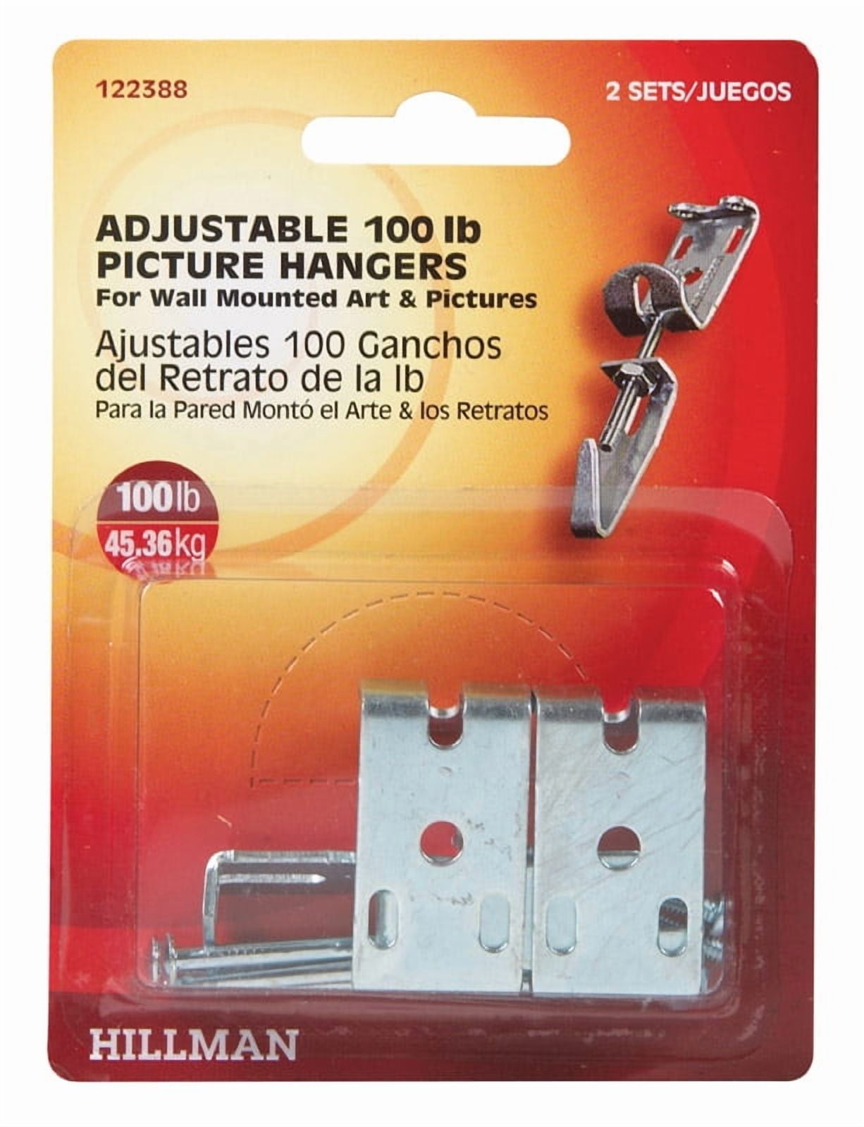 Hillman 122388 Adjustable Picture Hanger 100lbs Set of 2, 1